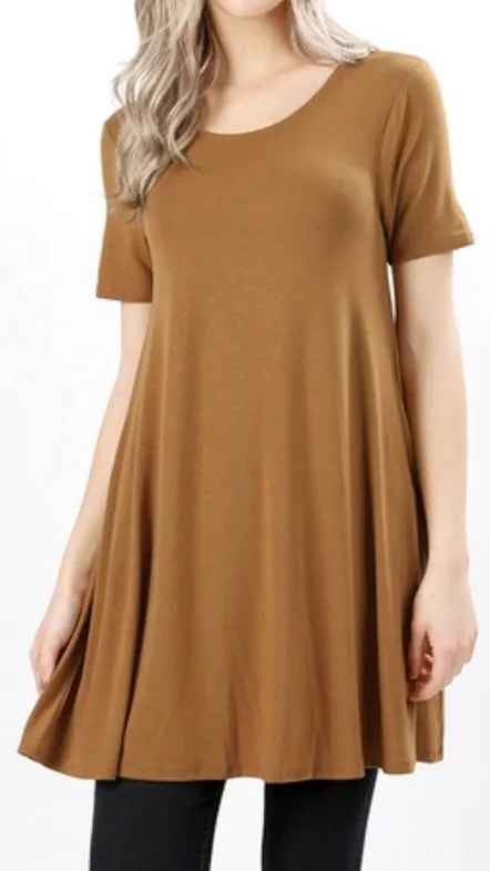 Tops, Straight Hem Round Neck Tunic w/Pockets