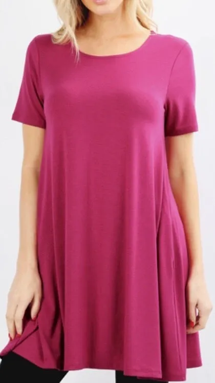 Tops, Straight Hem Round Neck Tunic w/Pockets