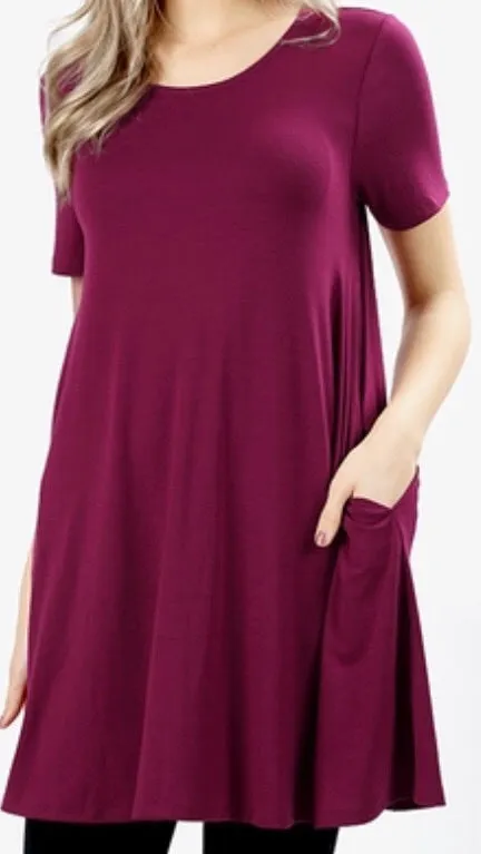 Tops, Straight Hem Round Neck Tunic w/Pockets