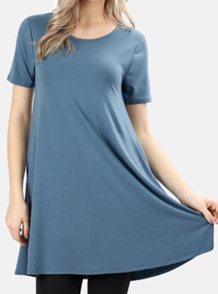 Tops, Straight Hem Round Neck Tunic w/Pockets