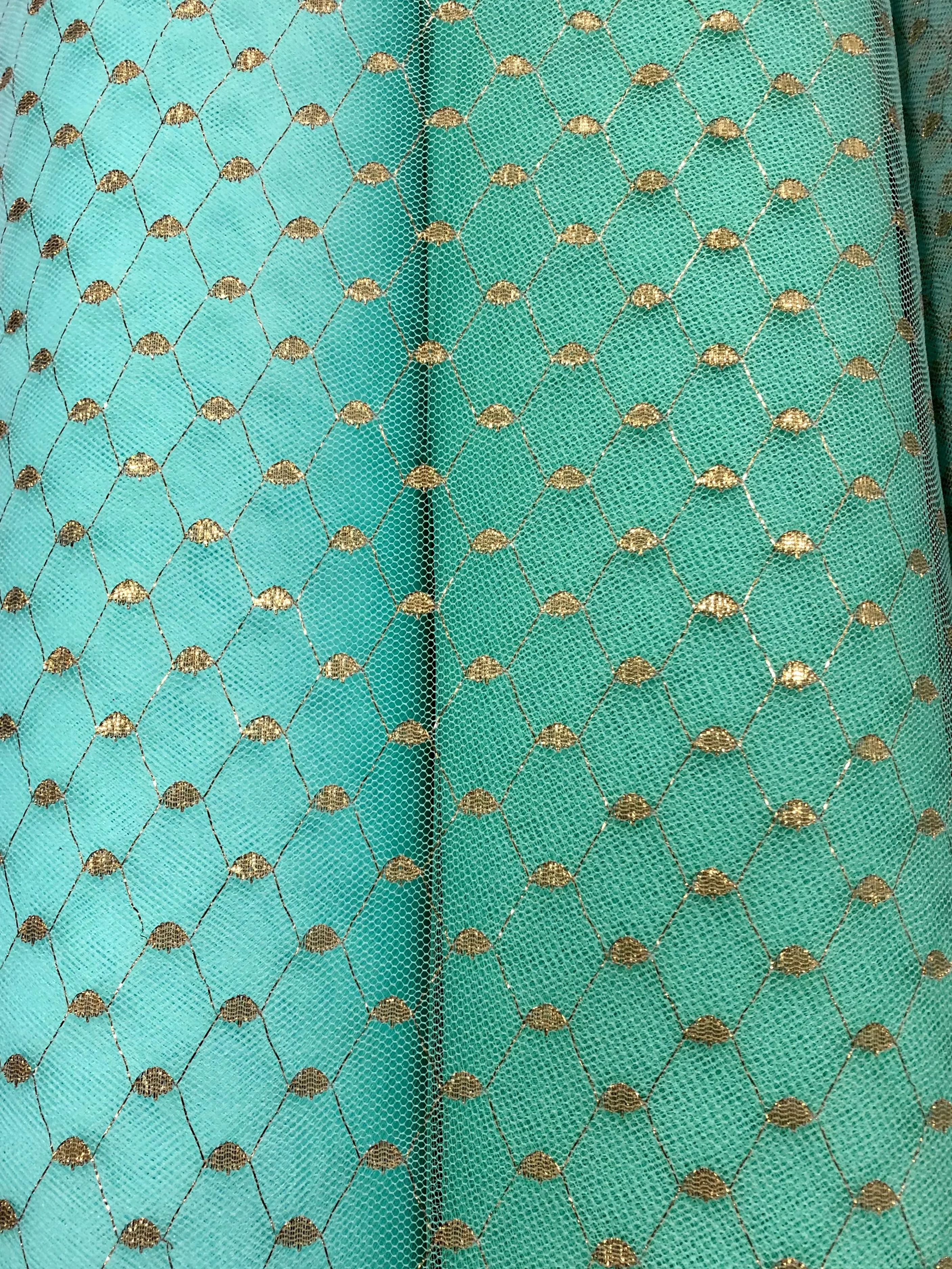 Tutu Net - 56-inches Wide Stiff Aqua Net with Metallic Gold Design