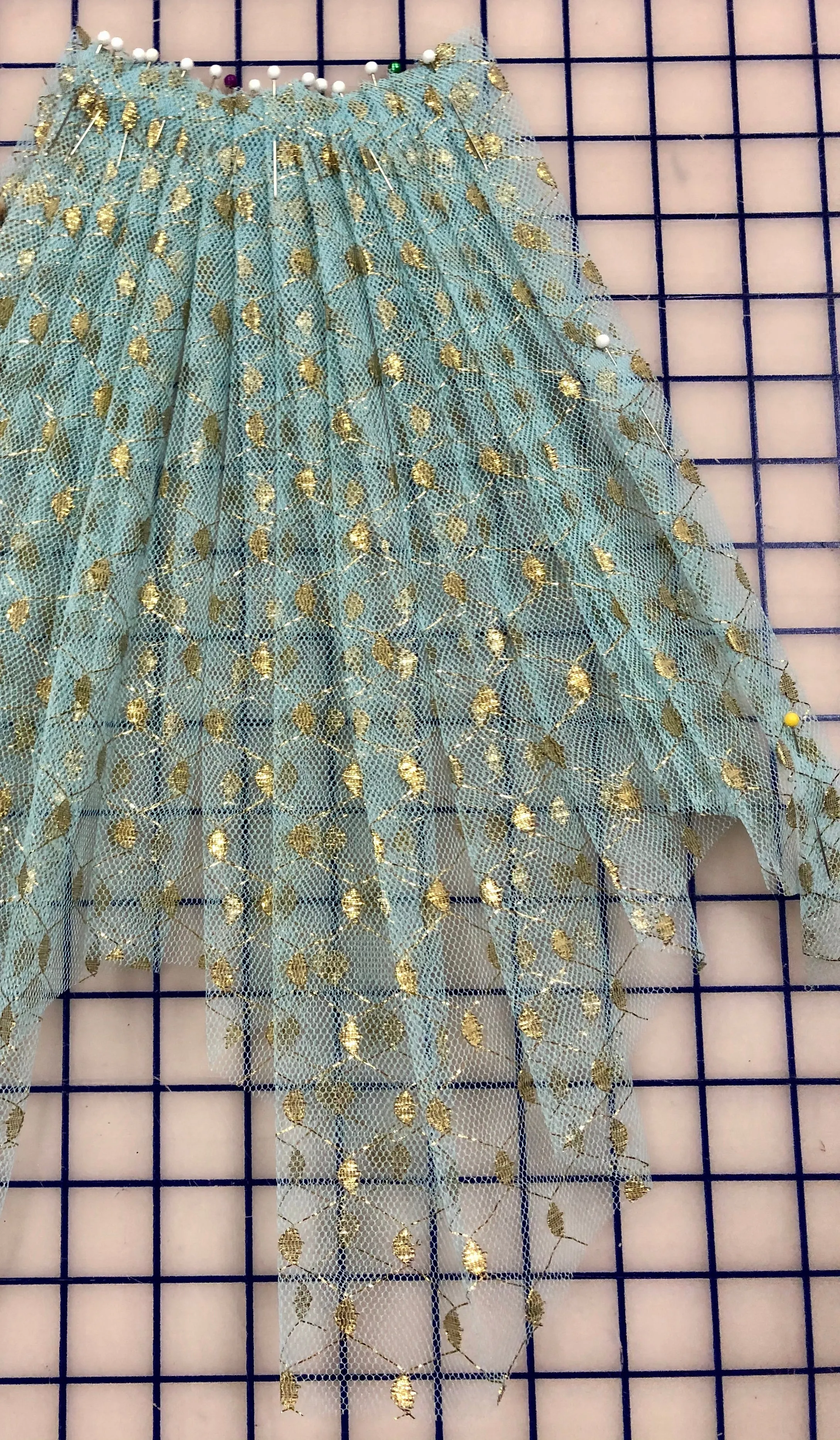 Tutu Net - 56-inches Wide Stiff Aqua Net with Metallic Gold Design