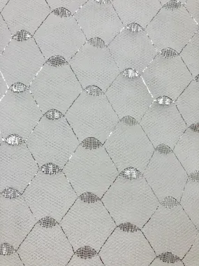 Tutu Net - 56-inches Wide White with Silver Metallic Design