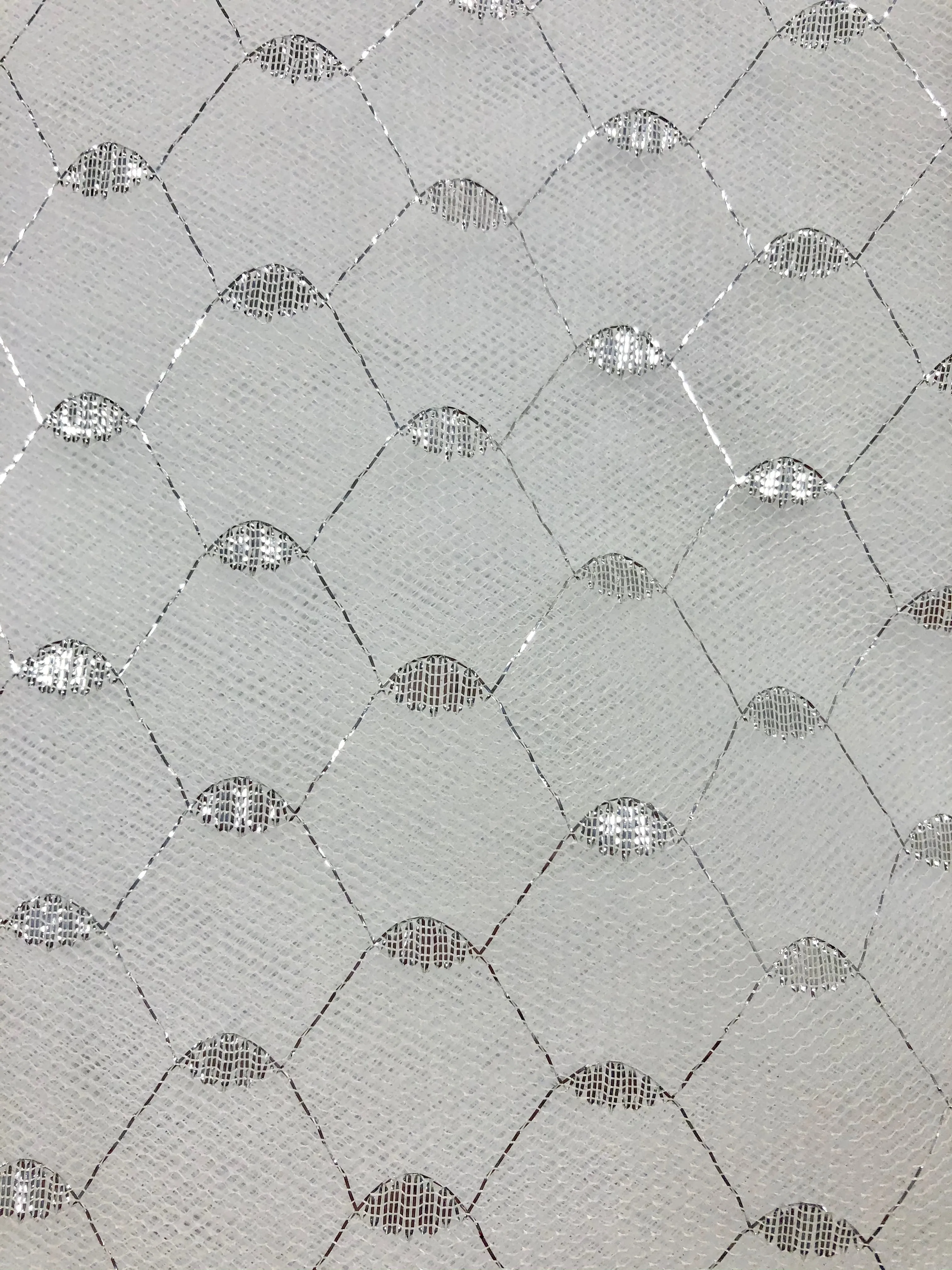 Tutu Net - 56-inches Wide White with Silver Metallic Design