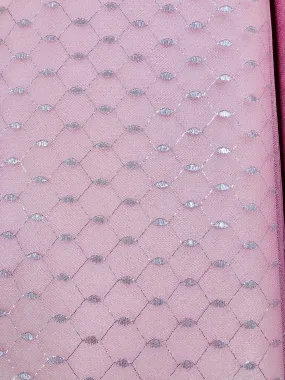 Tutu Net - 60-inches Wide Paris Pink with Silver Metallic Design