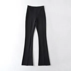 V-Shaped Waist Slit Casual High Waist Mopping Flared Pants Wholesale Women Bottoms