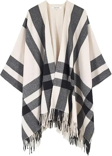 Valiant Poppy Winter Chic Plaid Poncho Cardigan