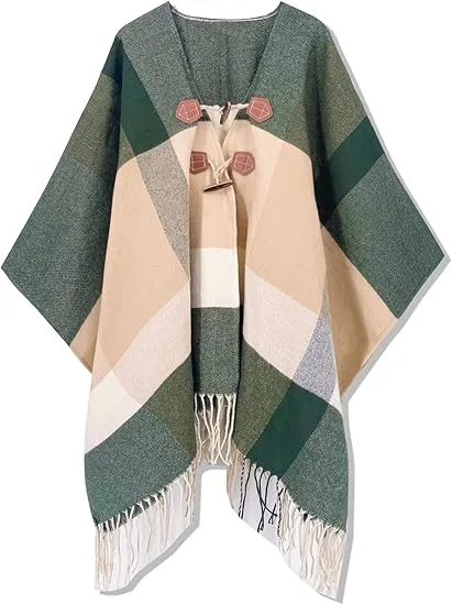 Valiant Poppy Winter Chic Plaid Poncho Cardigan