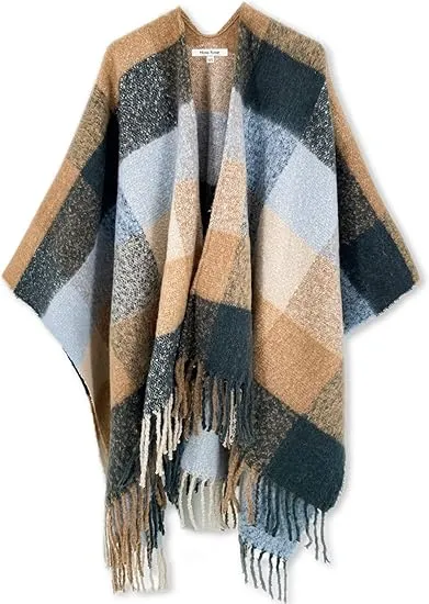 Valiant Poppy Winter Chic Plaid Poncho Cardigan