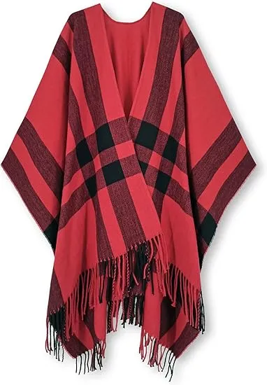 Valiant Poppy Winter Chic Plaid Poncho Cardigan