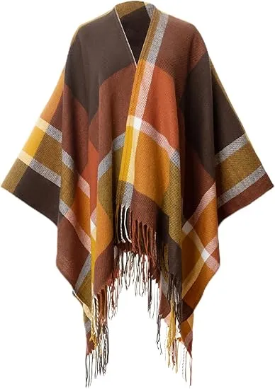 Valiant Poppy Winter Chic Plaid Poncho Cardigan