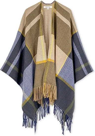 Valiant Poppy Winter Chic Plaid Poncho Cardigan