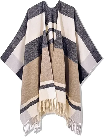 Valiant Poppy Winter Chic Plaid Poncho Cardigan