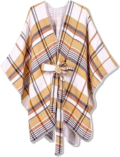 Valiant Poppy Winter Chic Plaid Poncho Cardigan