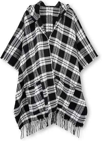 Valiant Poppy Winter Chic Plaid Poncho Cardigan