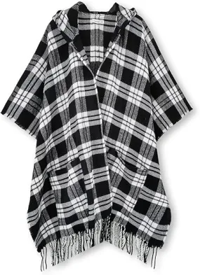 Valiant Poppy Winter Chic Plaid Poncho Cardigan