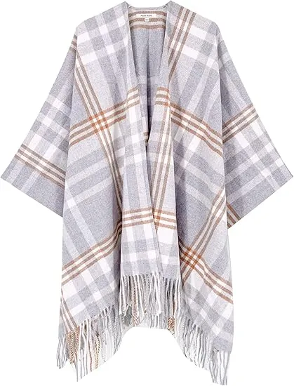 Valiant Poppy Winter Chic Plaid Poncho Cardigan