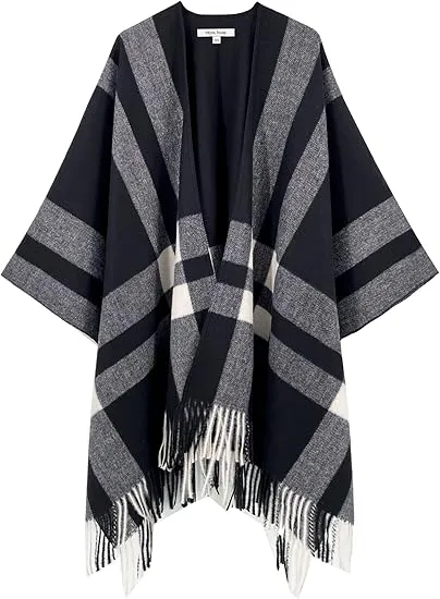 Valiant Poppy Winter Chic Plaid Poncho Cardigan