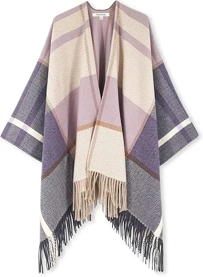 Valiant Poppy Winter Chic Plaid Poncho Cardigan