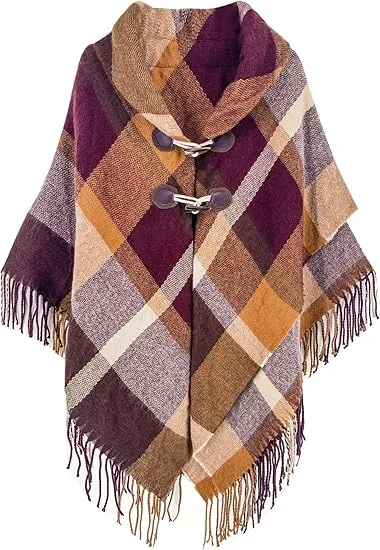 Valiant Poppy Winter Chic Plaid Poncho Cardigan