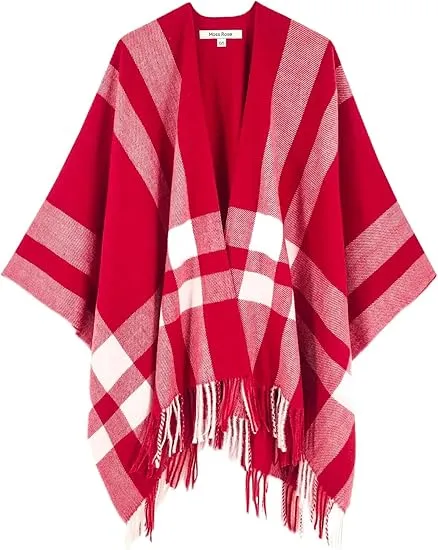 Valiant Poppy Winter Chic Plaid Poncho Cardigan
