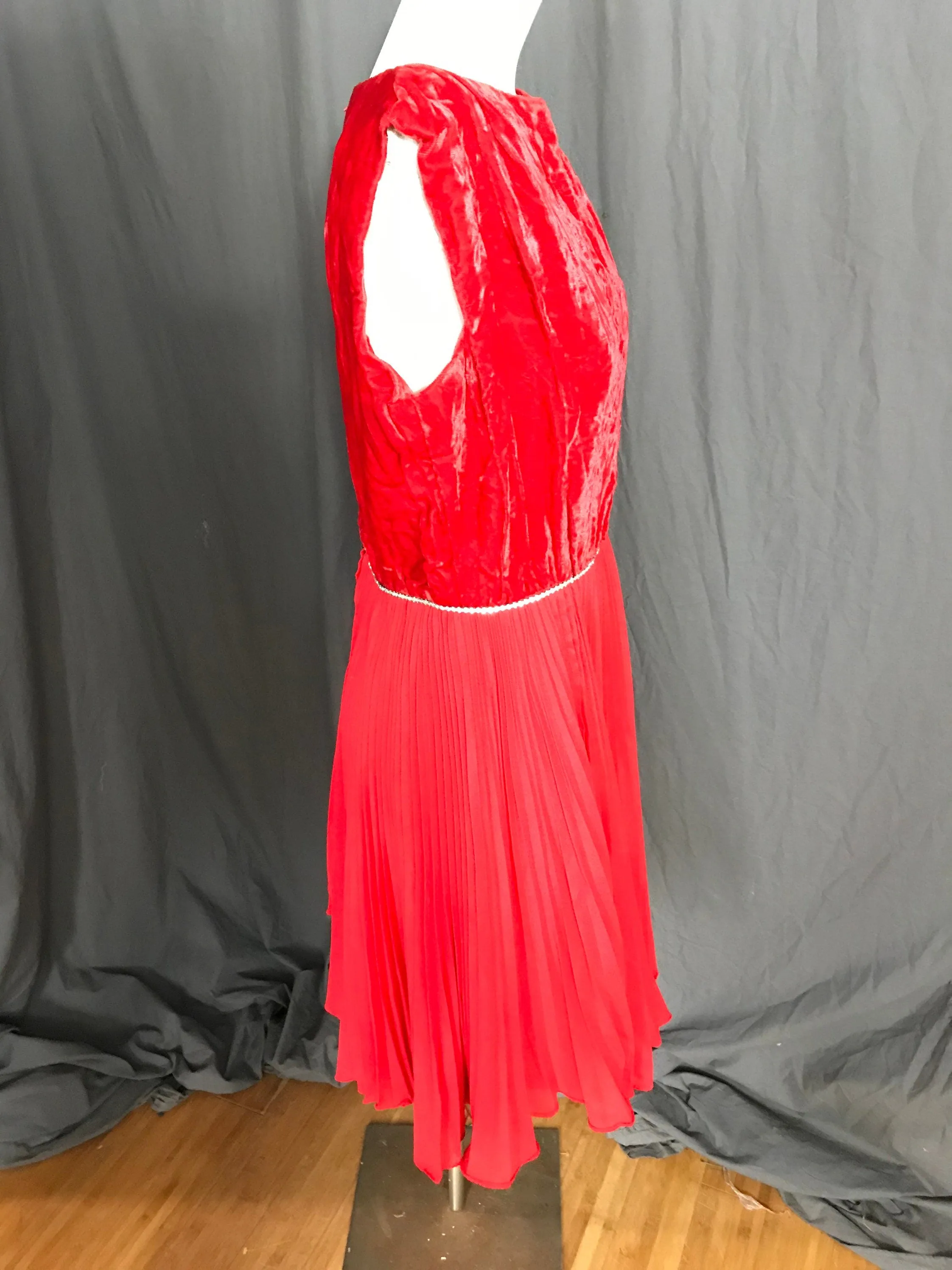 Vintage 1960’s red velvet rhinestone party dress L
