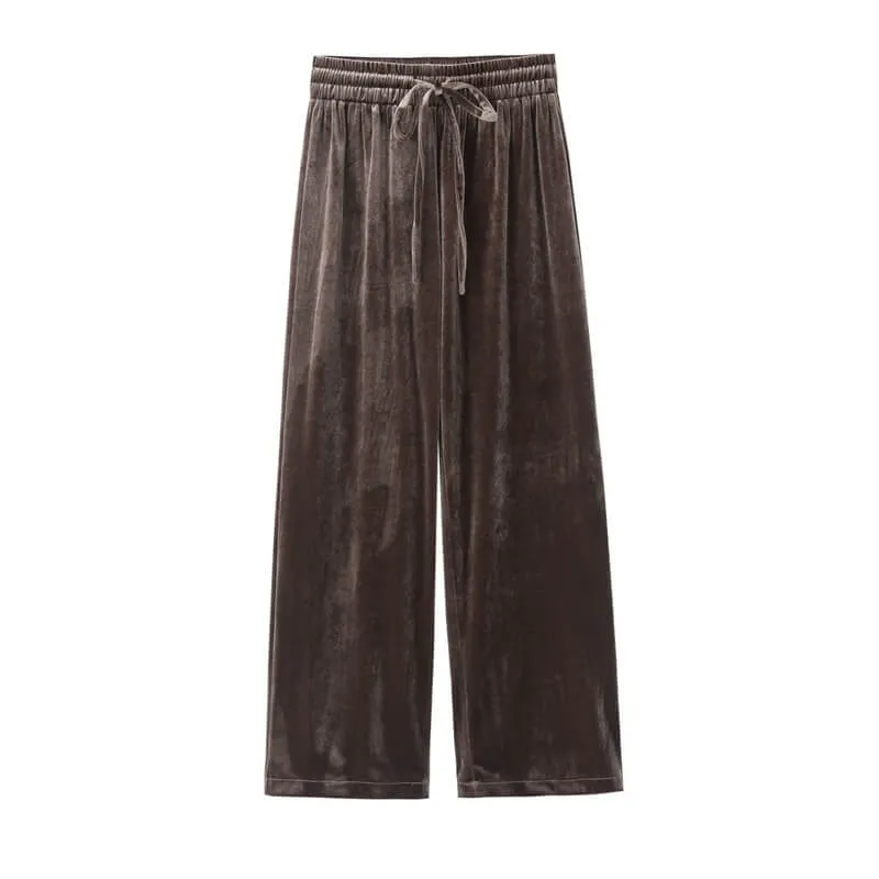 Wide Leg  pleuche  Ankle Length Straight Pants
