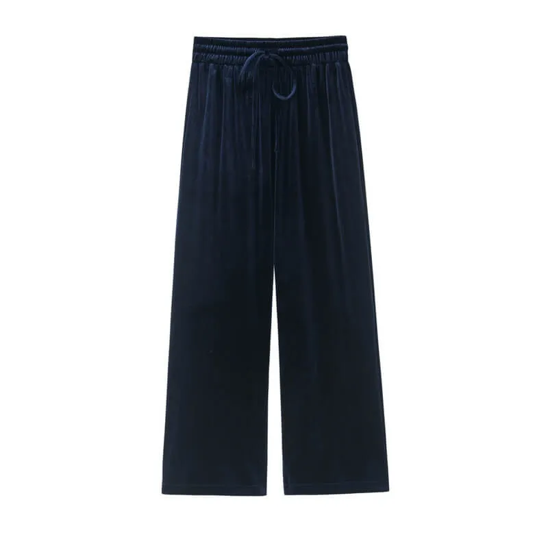 Wide Leg  pleuche  Ankle Length Straight Pants
