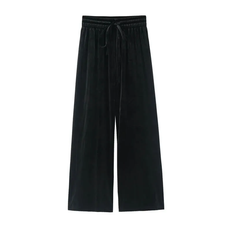 Wide Leg  pleuche  Ankle Length Straight Pants