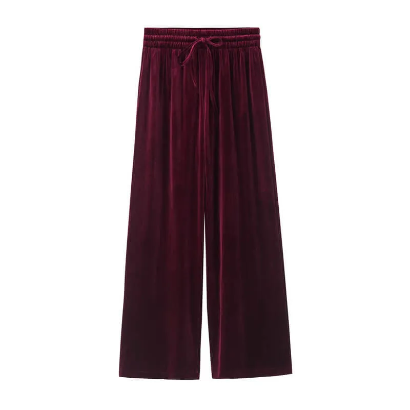 Wide Leg  pleuche  Ankle Length Straight Pants