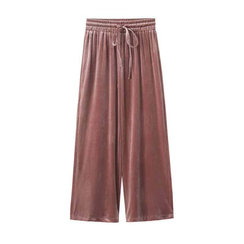 Wide Leg  pleuche  Ankle Length Straight Pants