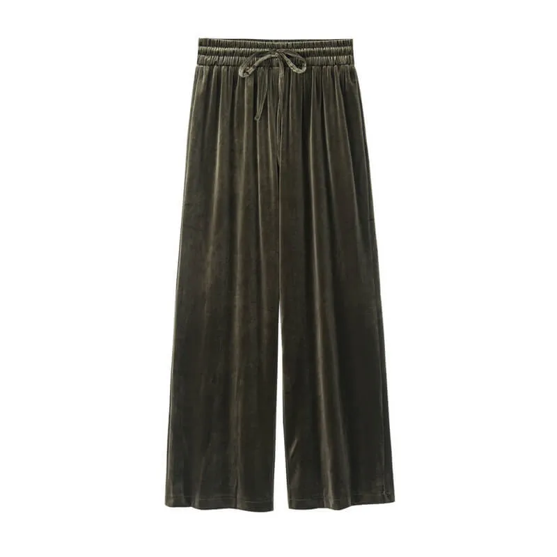 Wide Leg  pleuche  Ankle Length Straight Pants