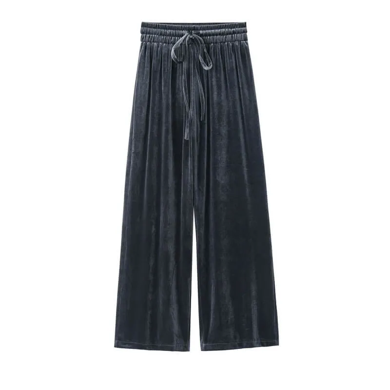 Wide Leg  pleuche  Ankle Length Straight Pants