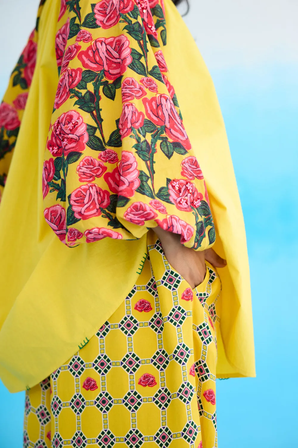 Yellow Bubble Sleeves Raglan Shirt