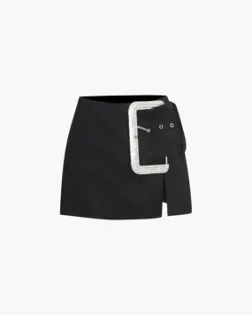 Zeno – Crystal buckle detail – High-split mini skirt