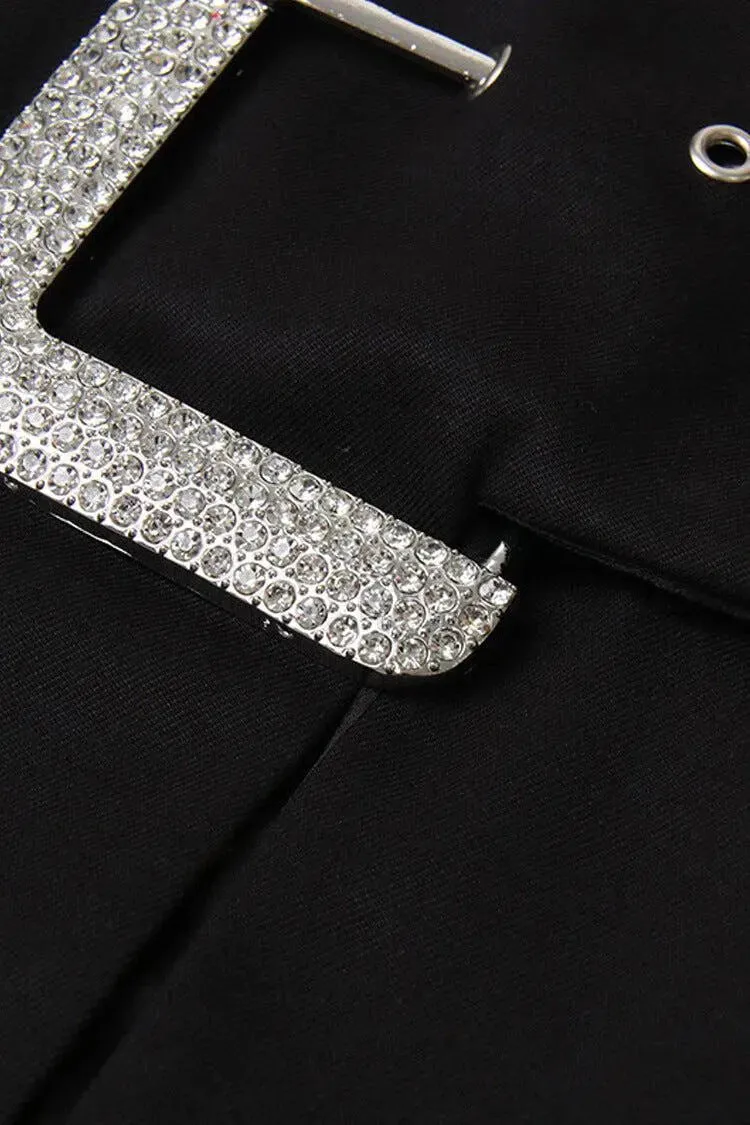 Zeno – Crystal buckle detail – High-split mini skirt