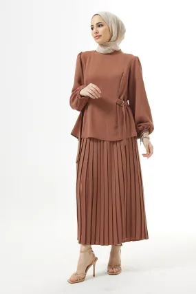 ZRF Women Pleated Skirt Suit - Camel - Gijón