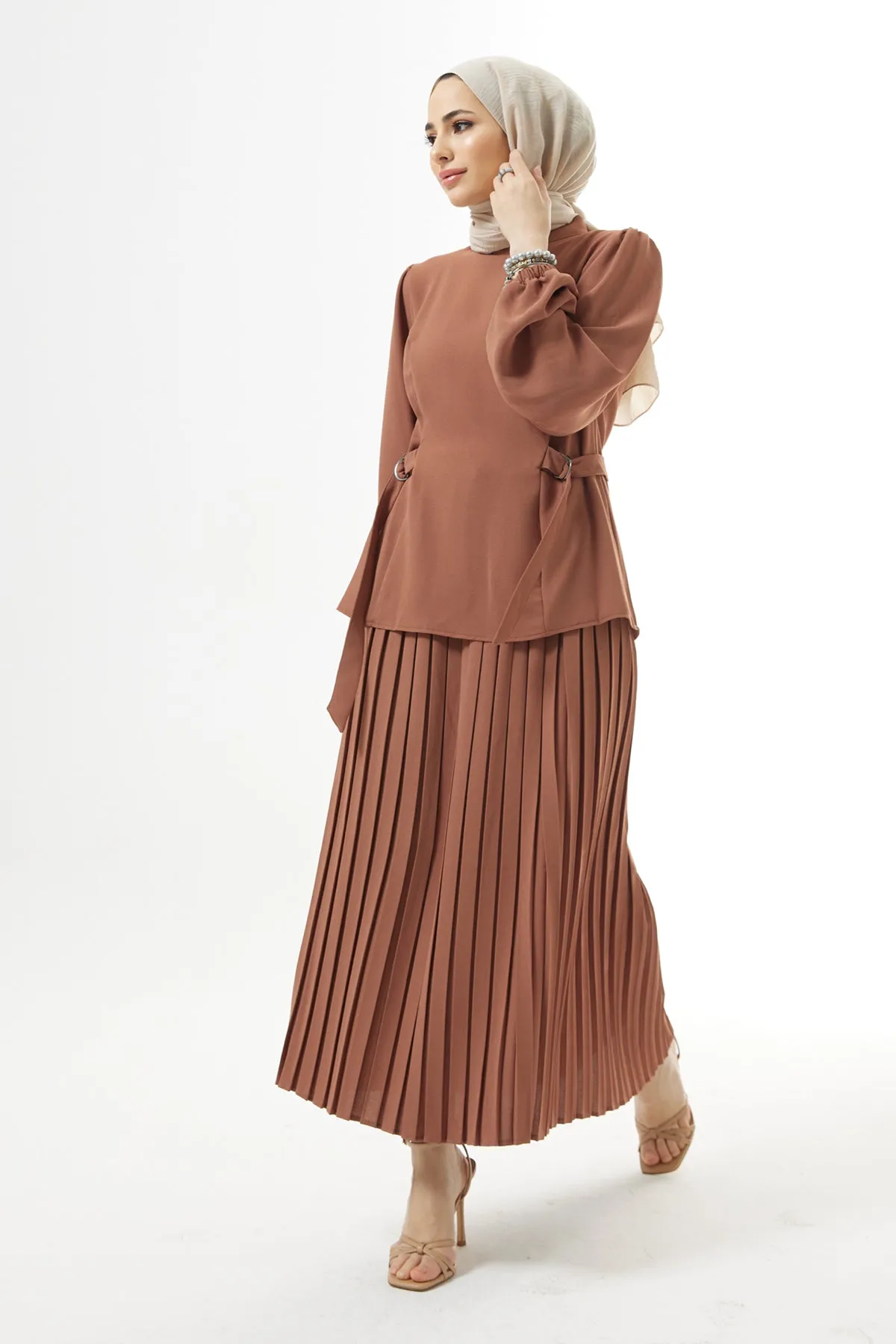 ZRF Women Pleated Skirt Suit - Camel - Gijón