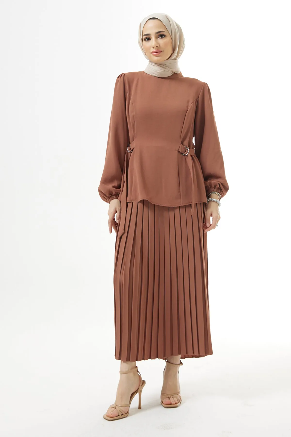 ZRF Women Pleated Skirt Suit - Camel - Gijón