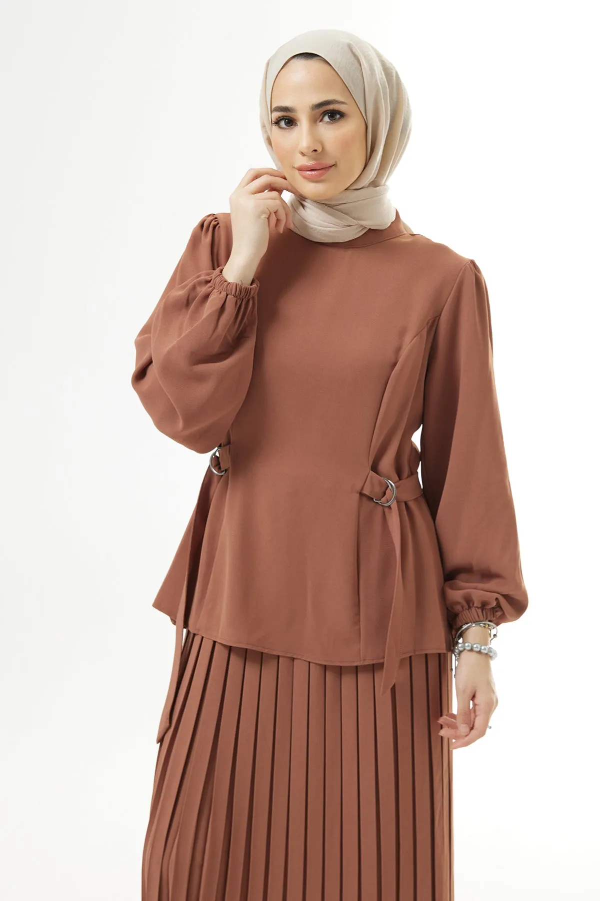 ZRF Women Pleated Skirt Suit - Camel - Gijón
